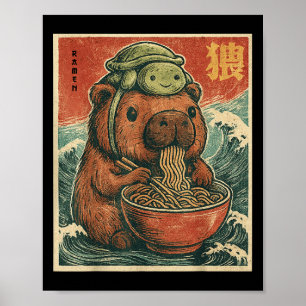 Cute Capybara And Turtle Backpack Ramen Kawaii Cap Poster