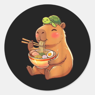 Cute Capybara and Turtle Backpack Ramen Kawaii Classic Round Sticker