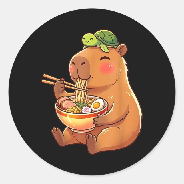 Cute Capybara and Turtle Backpack Ramen Kawaii Classic Round Sticker (Front)