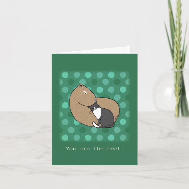 Cute Capybara and tuxedo cat you are the best Card (Front)