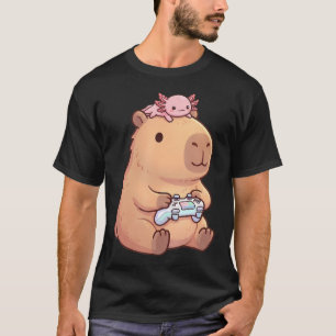 Cute Capybara Anime Gamer Axolotl Funny T-Shirt