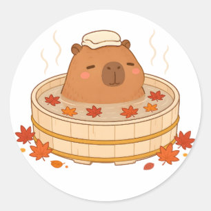 Cute Capybara Autumn Onsen Maple Leaf Sticker
