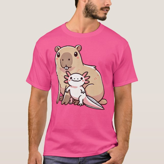 Cute Capybara Axolotl T-Shirt (Front)