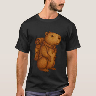 Cute Capybara Backpacker Camping Hiker Forest Anim T-Shirt