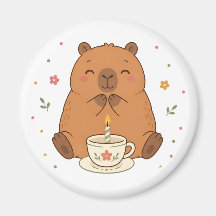 Cute Capybara Birthday Candle Teacup Magnet