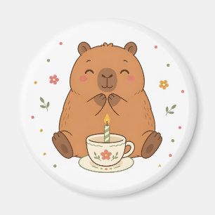 Cute Capybara Birthday Candle Teacup Magnet
