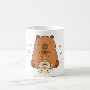 Cute Capybara Birthday Candle Teacup Mug