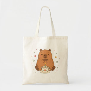 Cute Capybara Birthday Candle Teacup Tote Bag