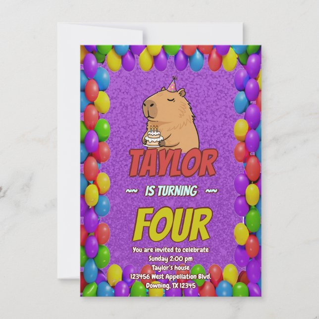 Cute Capybara Birthday Party Invitation (Front)