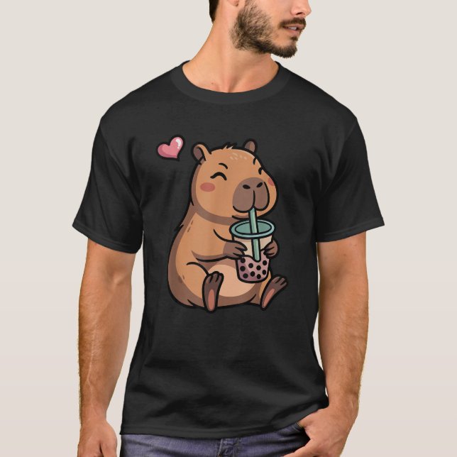 Cute Capybara Boba Bubble Tea Kawaii Capybara Girl T-Shirt (Front)