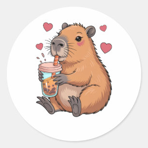 Cute Capybara Boba Tea Bubble Classic Round Sticker