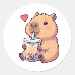 Cute Capybara Boba Tea Bubble for Girl Classic Round Sticker