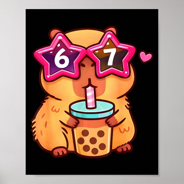 Cute capybara bubble tea lover 6 7 meme kawaii poster (Front)
