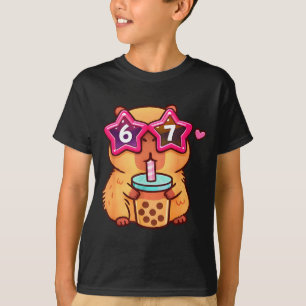 Cute capybara bubble tea lover 6 7 meme kawaii T-Shirt