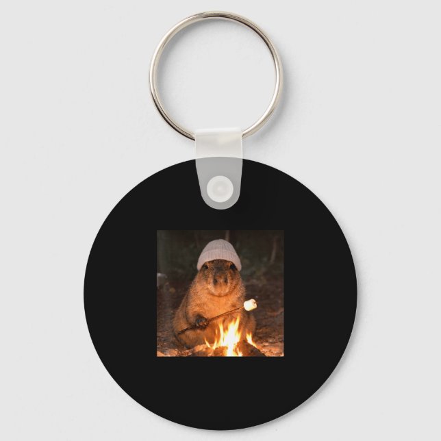 Cute capybara campfire s'mores funny camping key ring (Front)
