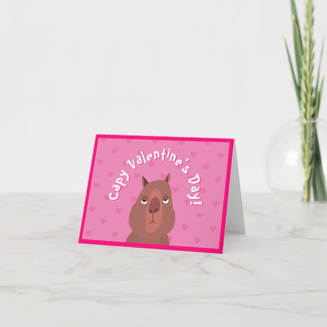 Cute Capybara "Capy Valentine's Day!" Card | Pink (Front)