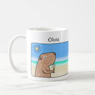 Cute Capybara chilling out on beach custom name Coffee Mug
