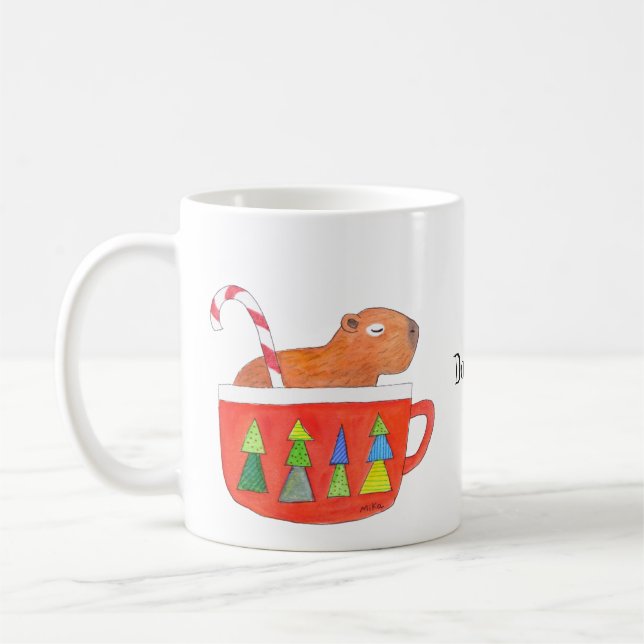 Cute Capybara Christmas Holiday Custom Name  Coffee Mug (Left)