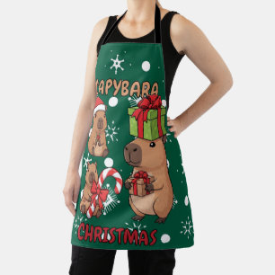 Cute Capybara Christmas Lights Festive Party Apron
