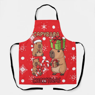 Cute Capybara Christmas Lights Festive Party Apron