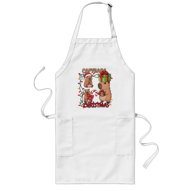 Cute Capybara Christmas Lights Festive Party Long Apron (Front)