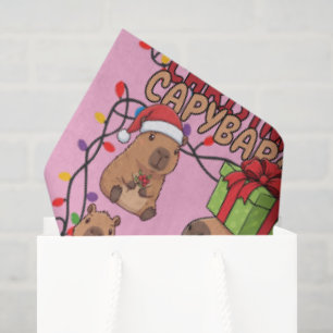 Cute Capybara Christmas Lights Festive Party Pink Tissue Paper