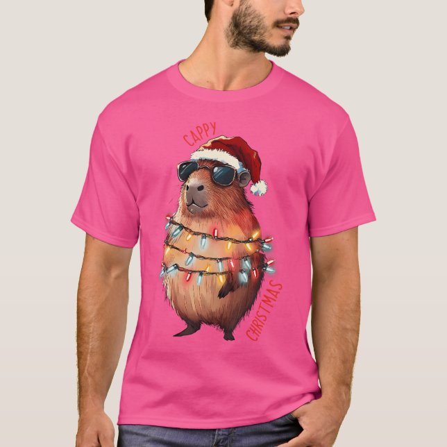 Cute Capybara Christmas Lights With Sunglass Anima T-Shirt (Front)