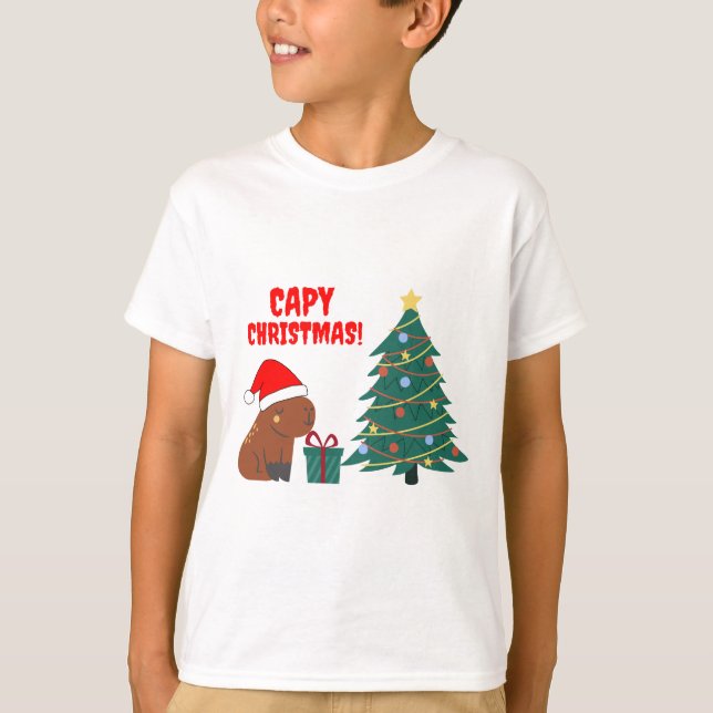 Cute Capybara Christmas Tree   T-Shirt (Front)