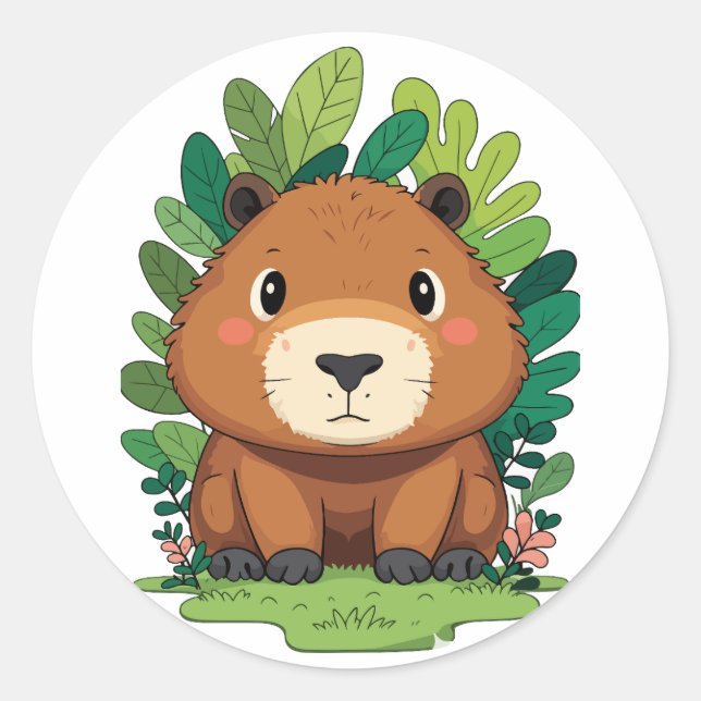 Cute capybara classic round sticker (Front)