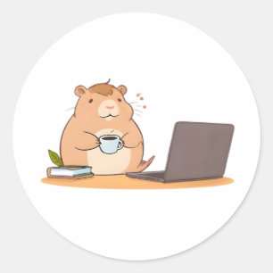 Cute Capybara Coder Coffee Laptop Design Classic Round Sticker