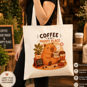 Cute Capybara Coffee Lover Tote Bag   Coffee Is My