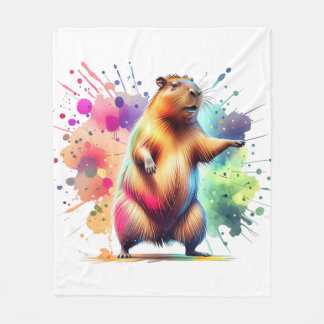 Cute Capybara Colourful Watercolor Splash Blanket