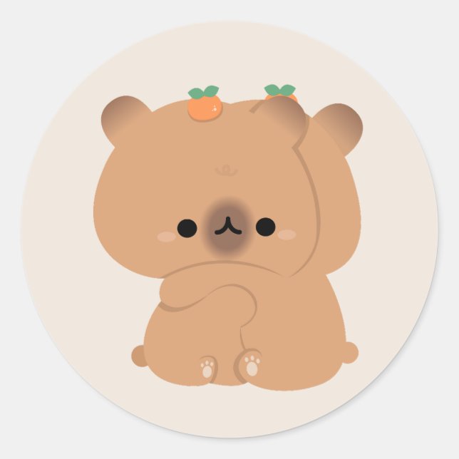 Cute Capybara Couple Classic Round Sticker (Front)