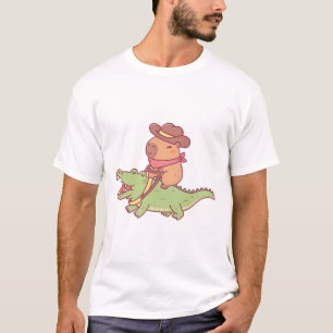 Cute Capybara Cowboy Riding A Crocodile Funny T-Shirt