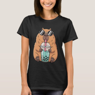 Cute Capybara Drinking Boba Kawaii Bubble Tea Anim T-Shirt