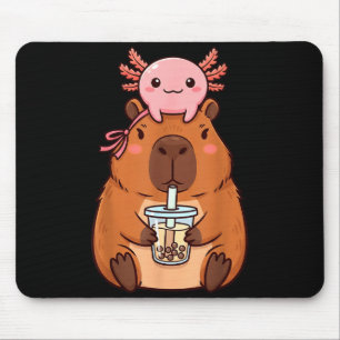 Cute Capybara Drinking Boba Tea Artwork Mouse Mat