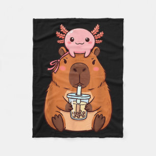 Cute Capybara Drinking Boba Tea Illustration Fleece Blanket