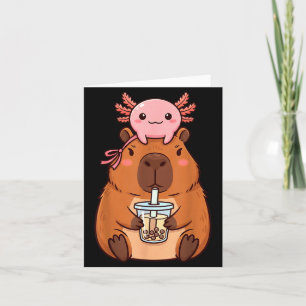 Cute Capybara Drinking Boba Tea Kawaii Axolotl Card