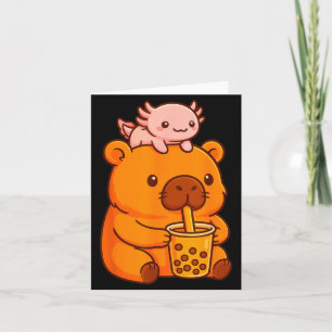 Cute Capybara Drinking Bubble Tea And Axolotl Kawa Card