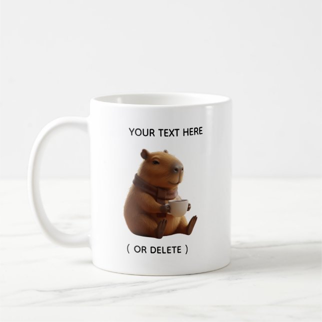 Cute Capybara Drinking Coffee Personalised Mug (Left)