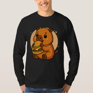 Cute Capybara Eating Burger Funny Kawaii Animal Fo T-Shirt