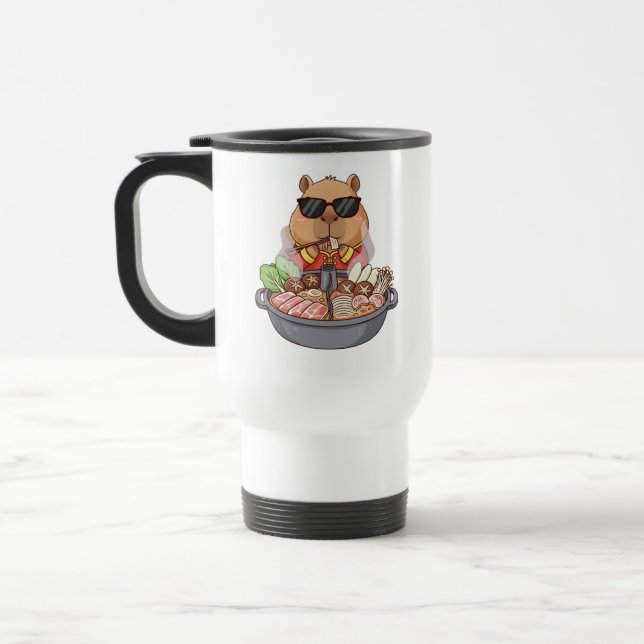 Cute Capybara Eating Hotpot Lunar New Year Travel Mug (Left)