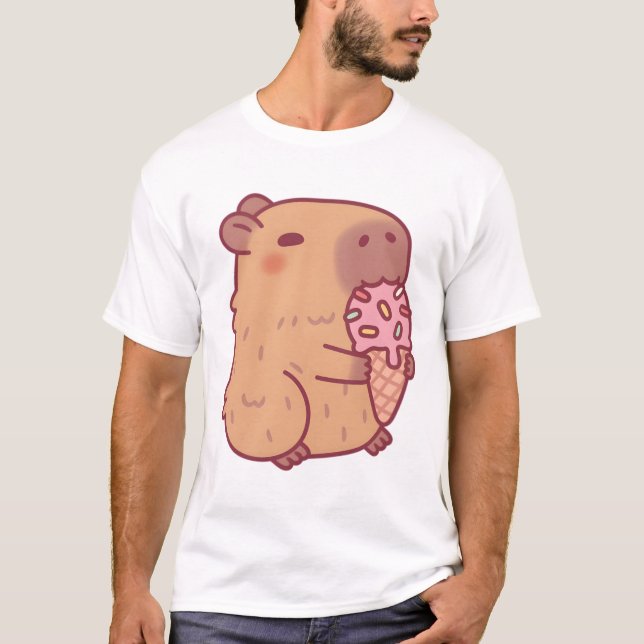 Cute Capybara Eating Ice Cream T-Shirt (Front)