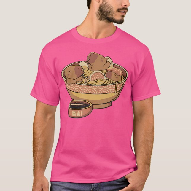 Cute Capybara Eating Ramen Funny Animal Anime Mang T-Shirt (Front)