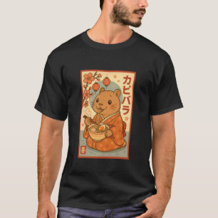 Cute Capybara Eating Ramen in Kimono Sakura Mount T-Shirt