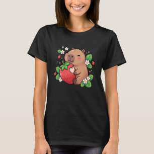 Cute Capybara Eating Strawberry Kawaii Fruit Snack T-Shirt