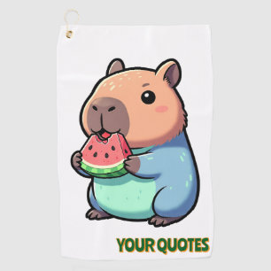 Cute Capybara Eating Watermelon Golf Towel