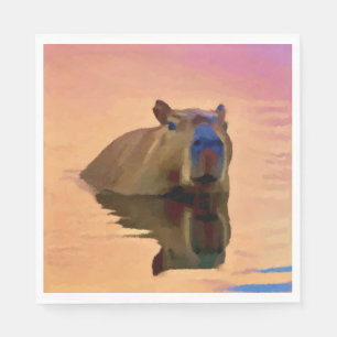 Cute Capybara Emerging From a Tranquil Lake Napkin