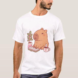 Cute Capybara Enjoying A Good Read And Coffee T-Shirt