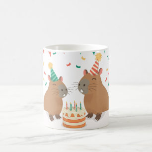 Cute capybara family celebrating birthday coffee mug